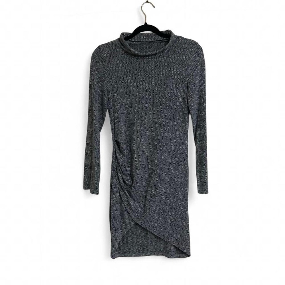 Gray Knit Sweater Dress with a twistβ detail and mock neck